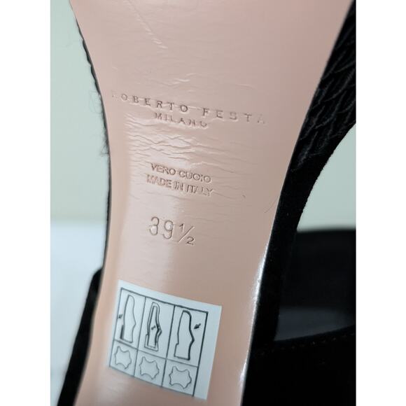 NIB Roberto Festa Milano Suede Sandals Black  EU39.5 US 9.5 120mm Heels Italian - Picture 7 of 9